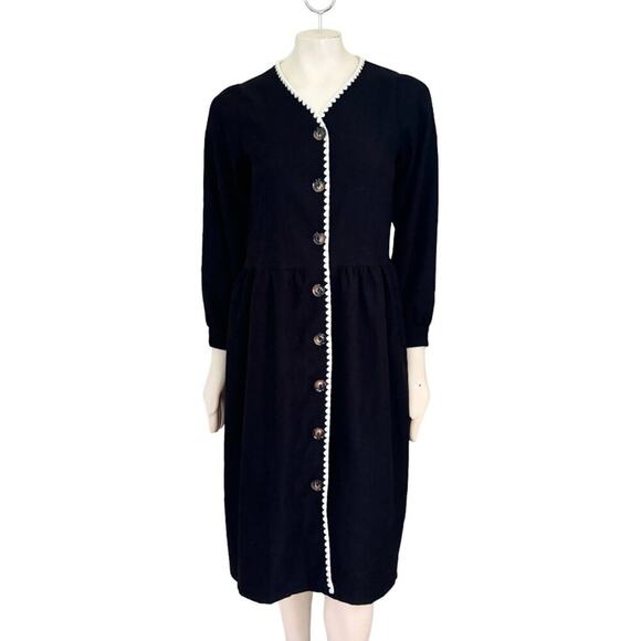 JINCHAN Corduroy Dress Black Long sleeve Button front Crochet lace trim SZ 8 - Picture 10 of 10